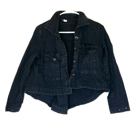 BDG Urban Outfitters Cropped High Low Black Denim Jacket Size XS - Picture 1 of 6